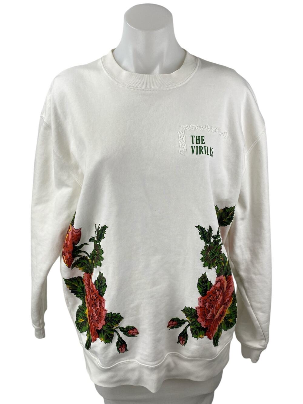 Toga Archives Virilis Women White Floral Long Sleeve Crew Neck Sweatshirt Top 18